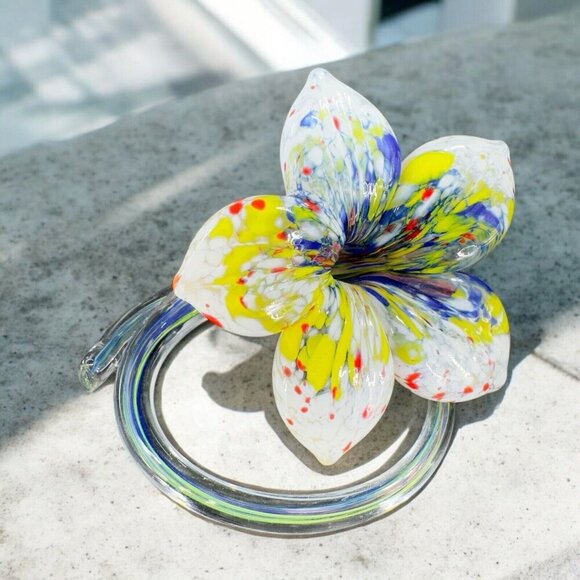 Praha Recycled Glass Flower Multicolor Figurine Made In Bohemia Czech Glass VTG - Picture 1 of 15